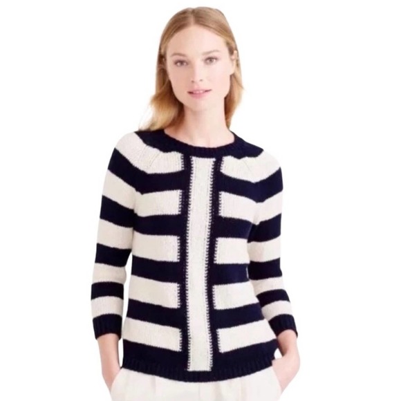 J. Crew Sweaters - J. Crew Navy Mixed Stripe Pullover Sweater Ivory Cream Long Sleeve Tunic